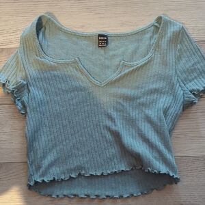 SHEIN Green Ribbed Crop T-Shirt